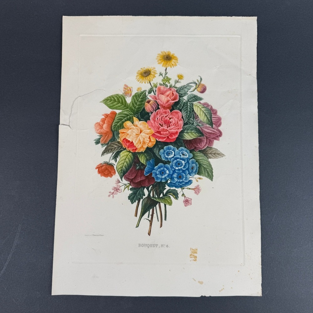 Antique J.P. Redouté & A. Prévost Bouquet No. 4 French Floral Lithograph Print